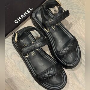 Chanel Quilted Dad Sandals-Black Lambskin Leather, Gold Hardware EU 36.5 or 7